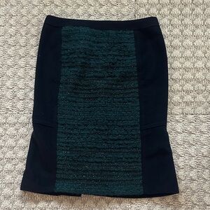 Tory Burch Black and Green Wool Lined Pencil Skirt